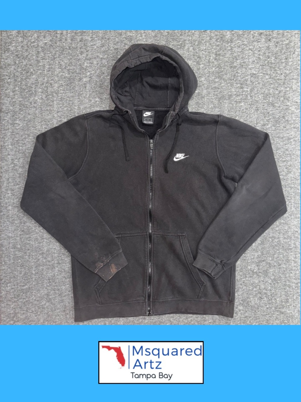 Nike Men’s LT Large Tall Black Full Zip Fleece Hoodie Swoosh Hooded Sweatshirt